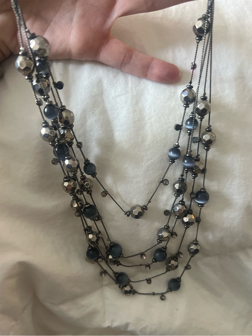 Multi-Strand Hematite and Gunmetal Bead Necklace - Women Jewelry